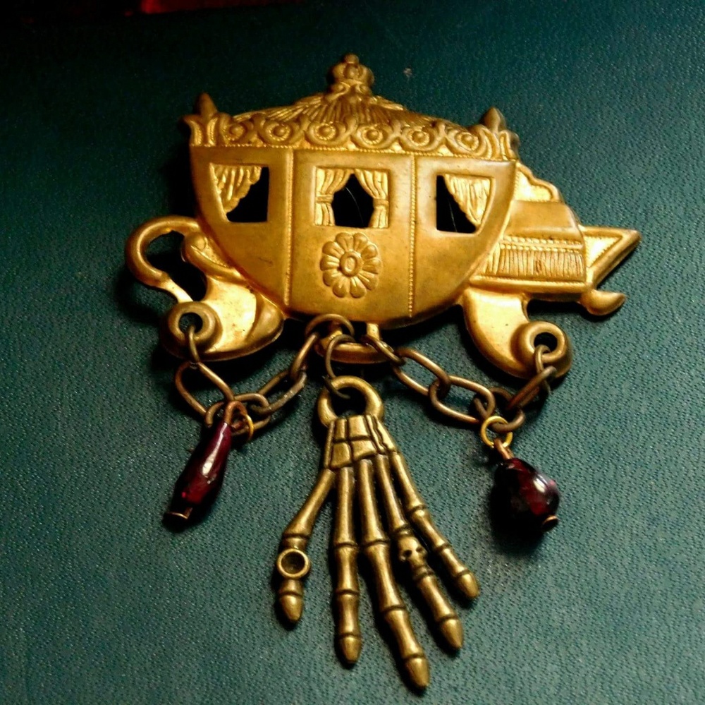 Gothic skeleton garnet Cinderella brooch